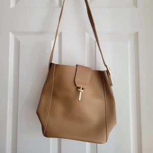 Brown Bucket Tote Bag with Pouch